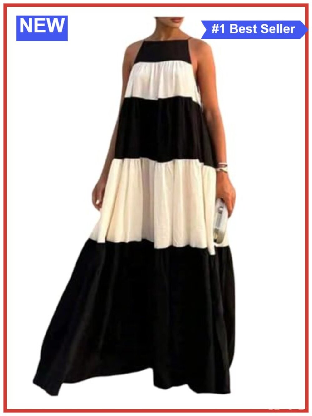 Women's Striped Maxi Dress Tie Shoulder Cami A Line Swing Sleeveless